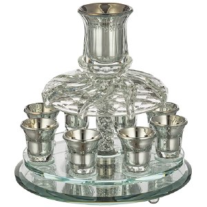 Picture of Crystal Round Kiddush Wine Fountain Silver Plated Large Kiddush Cup with 8 Small Cups 13"